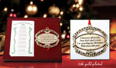 Merry Christmas From Heaven® 24K Gold Plated Ornament With Bookmark: Bereavement Gift - Merry Christmas from Heaven Tree Ornament and Bookmark is a Memorial Keepsake to Remind of Departed Loved Ones at Christmas!