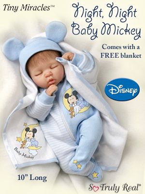 The Ashton-Drake Galleries Night, Night Mickey Lifelike Baby Doll With Disney Baby Mickey Mouse Sleeper