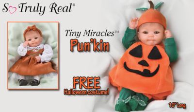 Tiny Miracles Punkin: Collectible Halloween Realistic Baby Doll - So Truly Real - "Boo-rific" Halloween Doll Includes Dressy Outfit and FREE Pumpkin-themed Halloween Costume! Exclusive Collectible Baby Doll