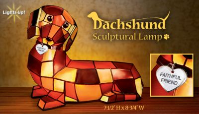 Dachshund Sculptural Louis Comfort Tiffany-Style Lamp: Unique Dachshund Lover Home Decor Lamp - Adorable Dachshund Sculptural Lamp Lights Up Your Life with Loyalty! Unique Louis Comfort Tiffany-Style Table Lamp!