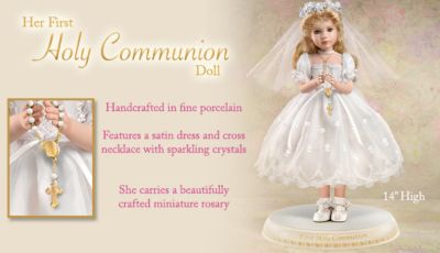 Her First Holy Communion Porcelain Doll: Blonde - A Catholic Porcelain Doll Exclusive, Beautifully Costumed Blonde Doll with Miniature Rosary! Perfect First Communion Gift!