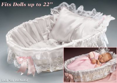 Bassinet For Baby Doll Accessory - Heres a Doll Bassinet Befitting Your Darling Baby Doll! Exclusive Handcrafted Wicker Bassinet with Satiny White Liner and Lace!