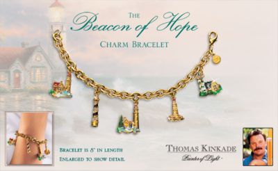 Thomas Kinkade Beacon Of Hope Charm Bracelet - Exclusive Thomas Kinkade Lighthouse Charm Bracelet Shines with Inspiration! 14K Gold-plated, Swarovski&reg; Crystals!