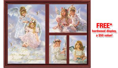 Sandra Kuck Angels All Around Us Collector Plate Collection - First-Ever Panoramic Angel Collector Plates from Artist Sandra Kuck! Exclusive Collection is Heavenly with FREE Display!