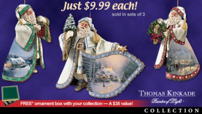 Thomas Kinkade Heirloom Santa Christmas Ornament Collection - A Market First! Exclusive Thomas Kinkades Heirloom Santa Christmas Ornament Collection!