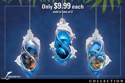 Dolphin Majesty Christian Riese Lassen Christmas Ornament Collection - Christian Riese Lassen Dolphin Art Christmas Ornament Collection Swirls with Undersea Enchantment! Exclusive Market Firsts!