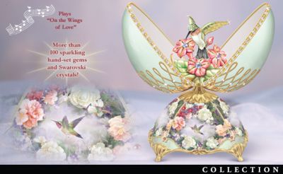 Lena Liu Jeweled Splendor Porcelain Musical Egg Collection - Lena Liu Artwork Unites with Glittering Hummingbird Figurines! Exclusive, Peter Carl Faberge Style Musical Egg Collection!