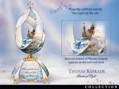 Thomas Kinkade Lights Of Hope Musical Egg Collection - Thomas Kinkade Lighthouse Music Box Collection! Exclusive Peter Carl Faberge Style Musical Eggs with 22K-Gold Accents!