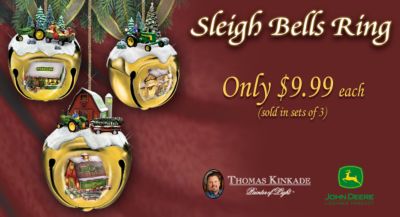 John Deere & Thomas Kinkade Sleigh Bell Ornament Collection: Set of Three