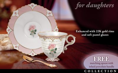 Precious Blossoms Collectible Floral Teacup And Saucer Collection: Gifts For Daughters - Exclusive Collectible Teacup and Saucer Sets with Floral Art Make Loving Gifts for Daughters! FREE Matching Golden Spoons