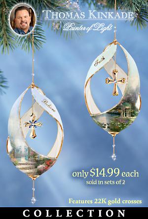The Bradford Editions Thomas Kinkade Glorious Blessings Christian Cross Christmas Ornament Collection