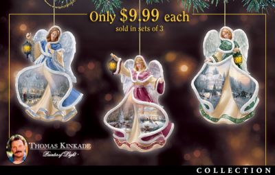 Thomas Kinkade Winter Angels Of Light Christmas Ornament Collection - Collectible Angel Christmas Tree Ornament Collection Showcases Thomas Kinkade Paintings! Illuminated Firsts!
