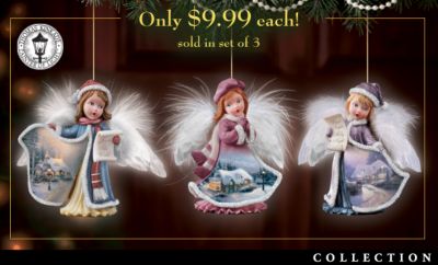Thomas Kinkade Angelic Voices Victorian Christmas Ornament Collection - Thomas Kinkade Collectible Old World Victorian-style Christmas Tree Ornament Collection Glows with Angelic Charm!