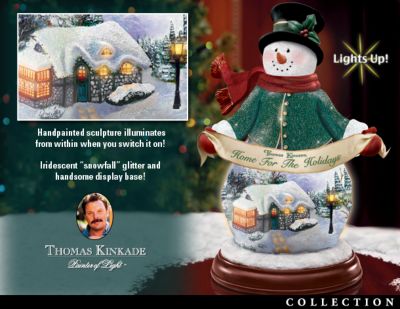 Thomas Kinkade Illuminated Snowman Figurine Collection - Thomas Kinkade Artwork Shines Brightly on the First-ever Illuminated Thomas Kinkade Snowman Figurine Collection! Exclusive!