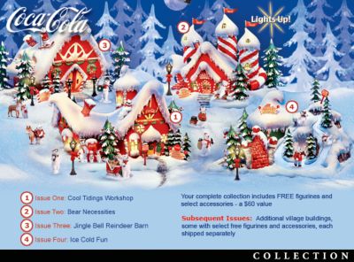 COCA-COLA&reg; Polar Bear Collectible Holiday Village Collection - Limited-Edition Illuminated COCA-COLA&reg; Polar Bear Village! Handcrafted Buildings All Decked Out For The Holiday Season!