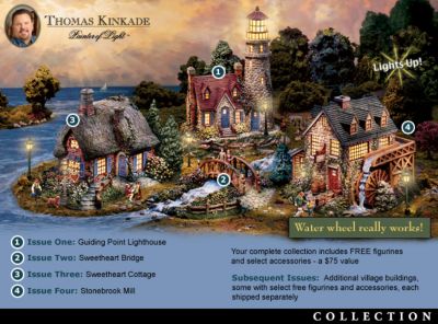 Thomas Kinkade Seaside Village Collection - A First! Welcome to Thomas Kinkades Seaside Village Collection with a Real Moving Water Wheel! FREE Accessories!