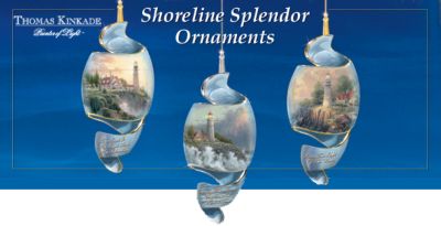 Thomas Kinkade Shoreline Splendor Ornament Collection: Set of Three