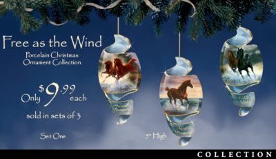 Free As The Wind Horse Porcelain Christmas Ornament Collection - Dramatic Spiral Christmas Ornament Collection Captures the Unbridled Freedom of Horses with Art by Chuck DeHaan