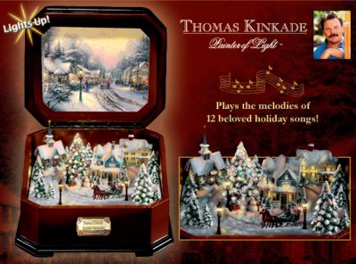 Thomas Kinkade Holiday Memories Illuminated Music Box - Limited Edition Exclusive Thomas Kinkade Christmas Music Box! First-of-its-kind Combines Illumination and Animation, Too!
