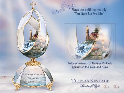 Thomas Kinkade Beacon Of Hope Musical Egg - Thomas Kinkade Lighthouse Music Box! Exclusive Limited-edition Peter Carl Faberge Style Musical Egg with 22K Gold Accents!