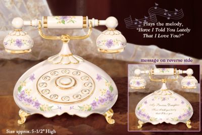 Hello Daughter Gift Porcelain Telephone Music Box - Porcelain Collectible Telephone Music Box Celebrates Your Connection with Your Daughter! Unique Daughters Gift Idea!