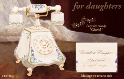 Cherished Daughter Collectible Porcelain Telephone Music Box - Exclusive Daughter Gift Gives Message of Your Love Every Day in an Iris Themed Collectible Porcelain Telephone Music Box!