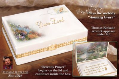 Thomas Kinkade Serenity Prayer Religious Porcelain Music Box - Collectible Thomas Kinkade Serenity Prayer Music Box is a Religious Inspirational Porcelain "Letter" to the Lord! Exclusive!