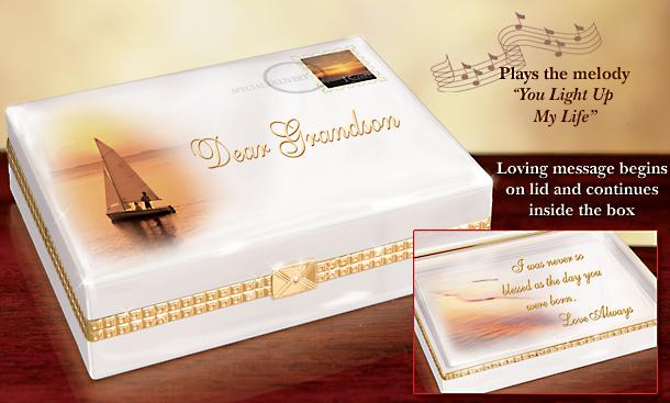 Dear Grandson Gift Porcelain Music Box - Unique Gift for Grandsons! Collectible Porcelain Music Box Sends a Special Delivery Statement of Your Love! Exclusive!