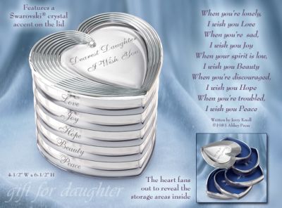 Heart Full Of Wishes Jewelry Box Gift For Daughters - Inscribed Heart-shaped Jewelry Box a Special Gift of Love for Daughters! Tiers Fan Out for Storage! Exclusive Limited-edition