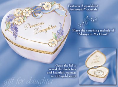 Cherished Times Musical Clock: Keepsake Gift For Daughters - Heart-shaped Musical Clock with Swarovski® Crystals, Glass Jewels! Ideal Daughter Gift! Exclusive Limited-edition