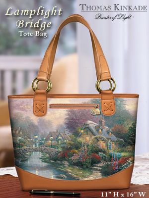 Ardleigh Elliott Thomas Kinkade Lamplight Bridge Classic Carryall Tote Bag: Lamplight Village