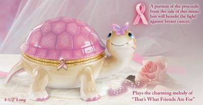 Pretty In Pink Turtle Music Box: Breast Cancer Awareness Gift - Pretty in Pink Breast Cancer Awareness Music Box! First-of-a-Kind Collectible Turtle Music Box Races Steadily Toward a Cure!
