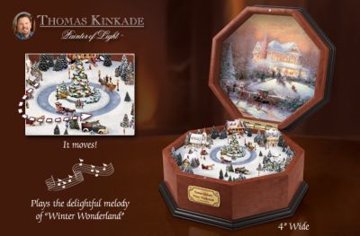 Collectible Thomas Kinkade Winter Wonderland Animated Music Box: Unique Christmas Decor - Charming Thomas Kinkade Holiday Music Box Features Beloved Kinkade Art! Animated Christmas Decor with Moving Sleighs!