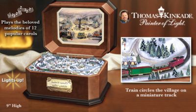 Thomas Kinkade Holiday Village Music Box - Thomas Kinkade Music Box Inspired by "St. Nicholas Circle" Art! Lighted Christmas Village with Animated Train Plays 12 Carols