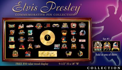 Collectible Elvis Presley Commemorative Pin Collection - Elvis&reg; Pin Collection Pays Tribute to a Rock Legend! An Elvis Collectible Every Fan of the King will Love - FREE Wood Display!