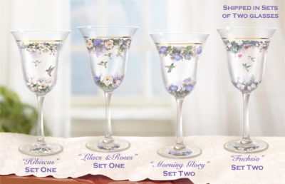 Lena Liu Sparkling Bouquets Crystal Stemware Collection - Enjoy Fine Crystal Stemware Sparkling with Lena Liu Hummingbird Art! An Exclusive Celebration of Natures Beauty!
