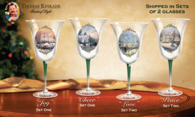 Click here to buy Thomas Kinkade Holiday Cheer Crystal Stemware Collection by The Bradford Exchange.