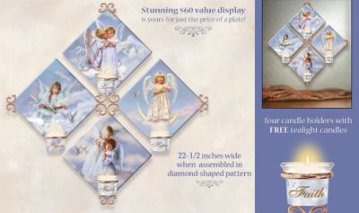 Sandra Kuck Gifts From Heaven Angel Art Collector Plate Collection - First-Ever Angel Art Collector Plates with Candleholders by Artist Sandra Kuck! Exclusive Collection Casts a Heavenly Glow!