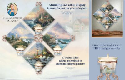 Thomas Kinkade Light Of Peace Candle Quartet Collector Plate Collection - Thomas Kinkade Lighthouse Art Collector Plate Candlelit Quartet Lights Your Way! Exclusive Collection of Wall Decor Art!