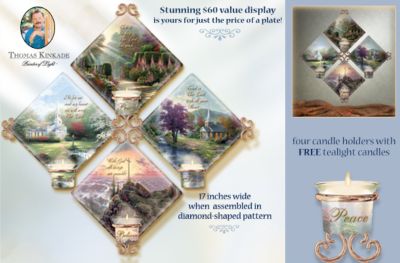 Thomas Kinkade Everlasting Faith Candlelit Quartet Collector Plate Collection - Exclusive Thomas Kinkade Art Collector Plates and Wall Candleholder Collection Glows with Luminous Beauty!