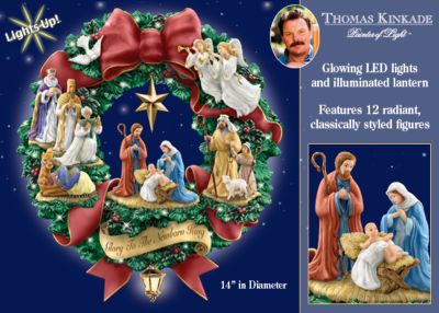 Thomas Kinkade Nativity Wreath - Exclusive, Limited-edition Collectible Thomas Kinkade Christmas Nativity Wreath Glows with a Lantern, Star and LED Lights!