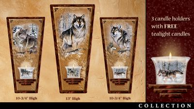 Spirits Of The Night Wolf Art Decorative Candle Wall Sconce Collection - Wolf Candle Wall Sconce Collection Glows with the Powerful Wolf Portraits of Wildlife Artist Al Agnew! FREE Tealight Candles!
