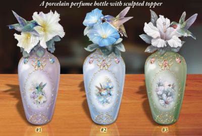 Lena Liu Essence Of Spring Collectible Decorative Perfume Bottle Collection - Lena Liu Hummingbird and Floral Art Perfume Bottles Capture the Fragrance of Beauty! Fine Exclusives, 22K Gold Accents!
