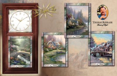 Thomas Kinkade Wall Clock with Stained Glass Art - Time for All Seasons Collection - Exclusive Thomas Kinkade Illuminated Wall Clock Collection for Seasonal Decorating a First! Limited-edition Stained Glass Art