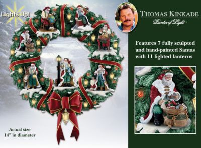Thomas Kinkade Illuminated St. Nicholas Wreath - Thomas Kinkade St. Nicholas Christmas Wreath is Illuminated with Lights and Lanterns! Exclusive, Limited-edition Collectible!