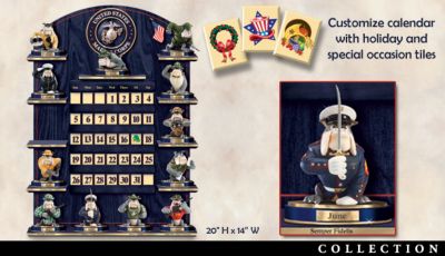 Collectible USMC Perpetual Calendar: USMC Wall Decor - Exclusive USMC Perpetual Calendar with Devil Dog Figurines Honors the Marine Corps Every Day! Customize Yours with 55 Tiles!
