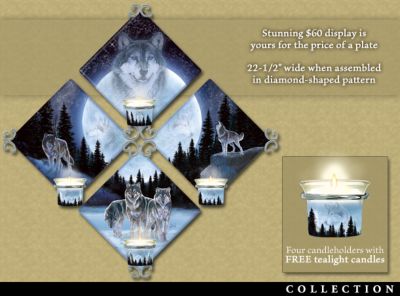 Souls Of The Night Al Agnew Wolf Art Candlelit Quartet Wall Decor Collection - Collectible Wolf Art Wall Decor Collection Showcases the Mysterious Visions of Wildlife Artist Al Agnew! Exclusive First!