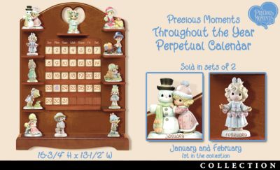 Precious Moments Throughout The Year Decorative Wooden Perpetual Calendar Collection - Precious Moments&reg; Perpetual Calendar Celebrates Each Month with Darling Porcelain Figurines! Decorative Wood Calendar!