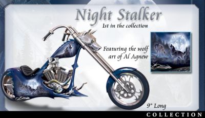 Midnight Riders Replica Chopper Figurine Collection - Striking Wolf Art Motorcycle Figurine Collection! Wildlife Imagery by Artist Al Agnew and Hand-Cast with Chrome Plated Resin!