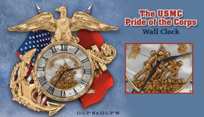 The USMC Pride Of The Corps Wall Clock: U.S. Marines Home Decor Gift - Collectible U.S. Marine Corps Wall Clock Pays a Time-Honored Tribute to The Few, The Proud! Patriotic USMC Memorabilia!
